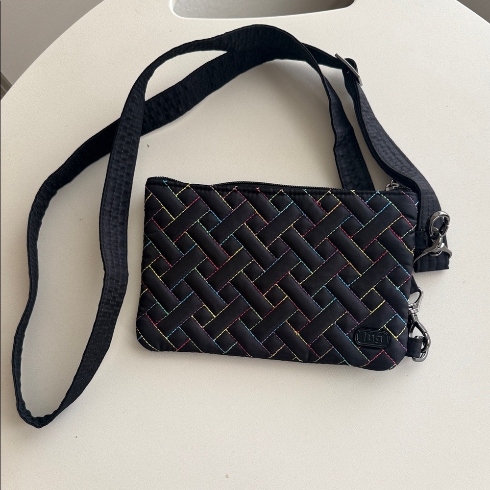 Lug Black Peekaboo with Rainbow Stitching Crossbody Bag
